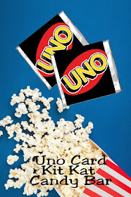 Get your game on with these fun Uno card candy bar wrappers. Wrappers fit a regular Kit Kat bar and are a great addition to your next game night party. #uno #gamenight #candybarwrapper #partyprintable #diypartymomblog