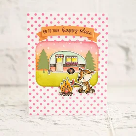 Sunny Studio Stamps: Happy Camper Critter Campout Background Basics Camping Themed Happy Place Card by Lexa Levana