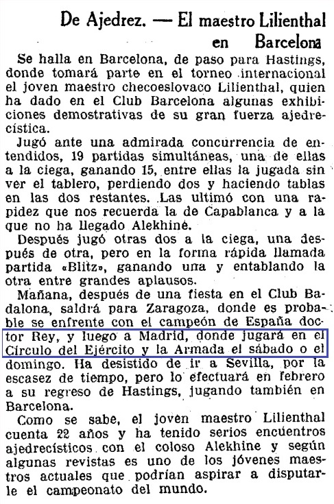Torneo Internacional de Ajedrez de Madrid 1933, recorte de prensa