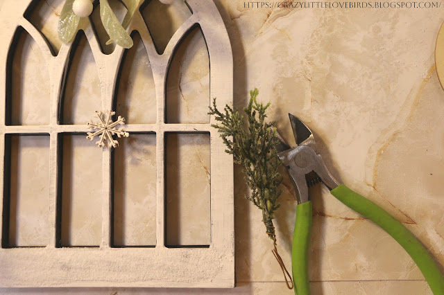 Faux Arched Window Frame with floral cutters and foliage