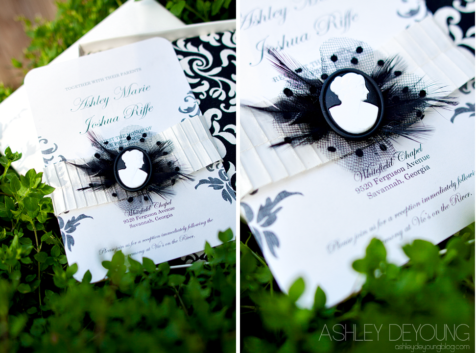 Black and White Damask Wedding Invitation Template