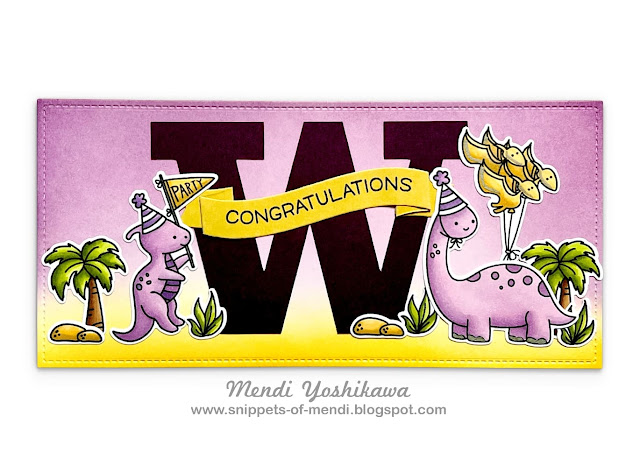 Avery Elle Dino-mite Day UW University of Washington Purple & Gold Dinosaur College Congratulations Card by Mendi Yoshikawa