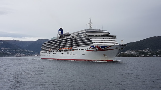 P&O Cruise ship Arcadia departing Bergen, Norway; Cruise ships in Bergen