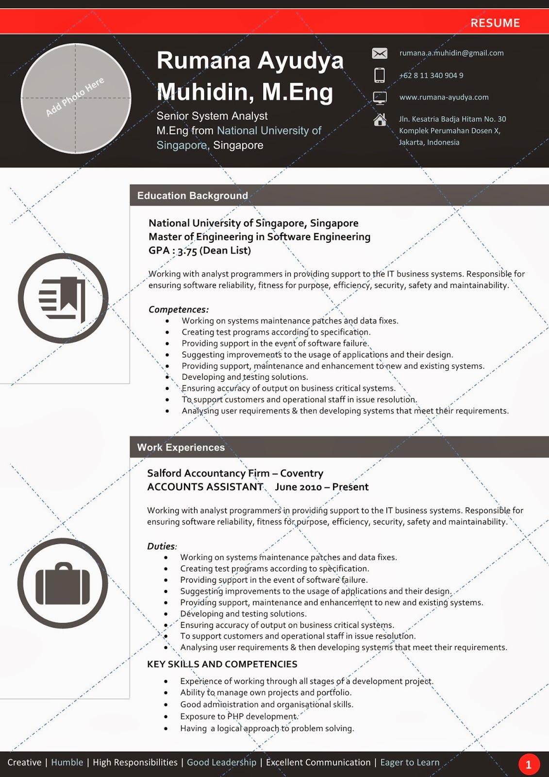 Desain CV Kreatif: RedBlack - Contoh CV / Resume Template
