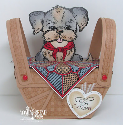 ODBD Custom Bountiful Basket Dies, ODBD Gingham Background, ODBD Custom Mini Stitched Hearts Dies, ODBD You Are Paw-some, ODBD Dresden Quilt, ODBD Be Mine, Basket Designed by Angie Crockett