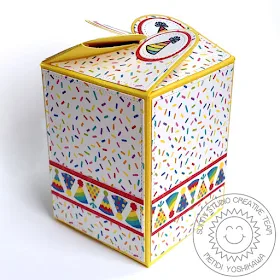 Sunny Studio Stamps Party Hat Birthday Gift Box (using Wrap Around Box Die and Surprise Party 6x6 Paper)