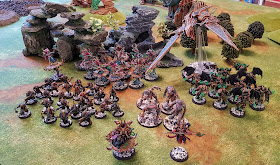 Warhammer 40k battle report - Eternal War -  Narrow The Search - 1000 points - The Purge & Daemons of Nurgle vs Thousand Sons & The Scourged