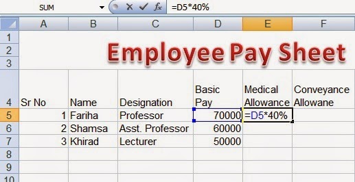 Employee Pay Sheet Formulas In Microsoft Excel Computergap Com