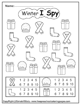 winter icons i spy coloring pages free printable for kids free preschool coloring pages for Christmas holidays color and count numbers from 1 to 10  