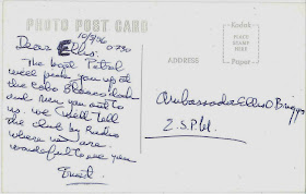 A postcard signed by Ernest Hemingway.