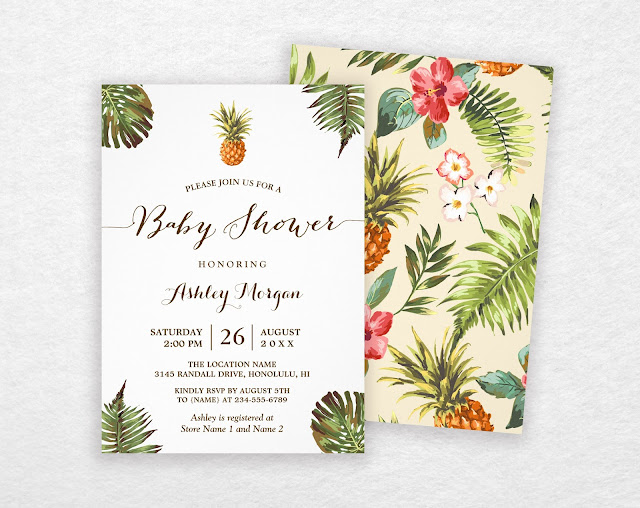  Tropical Leaves Pineapple Summer Baby Shower Card