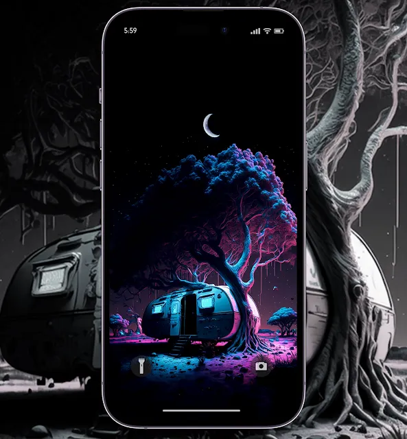 OLED iPhone Wallpaper: AI-Generated Night Scene