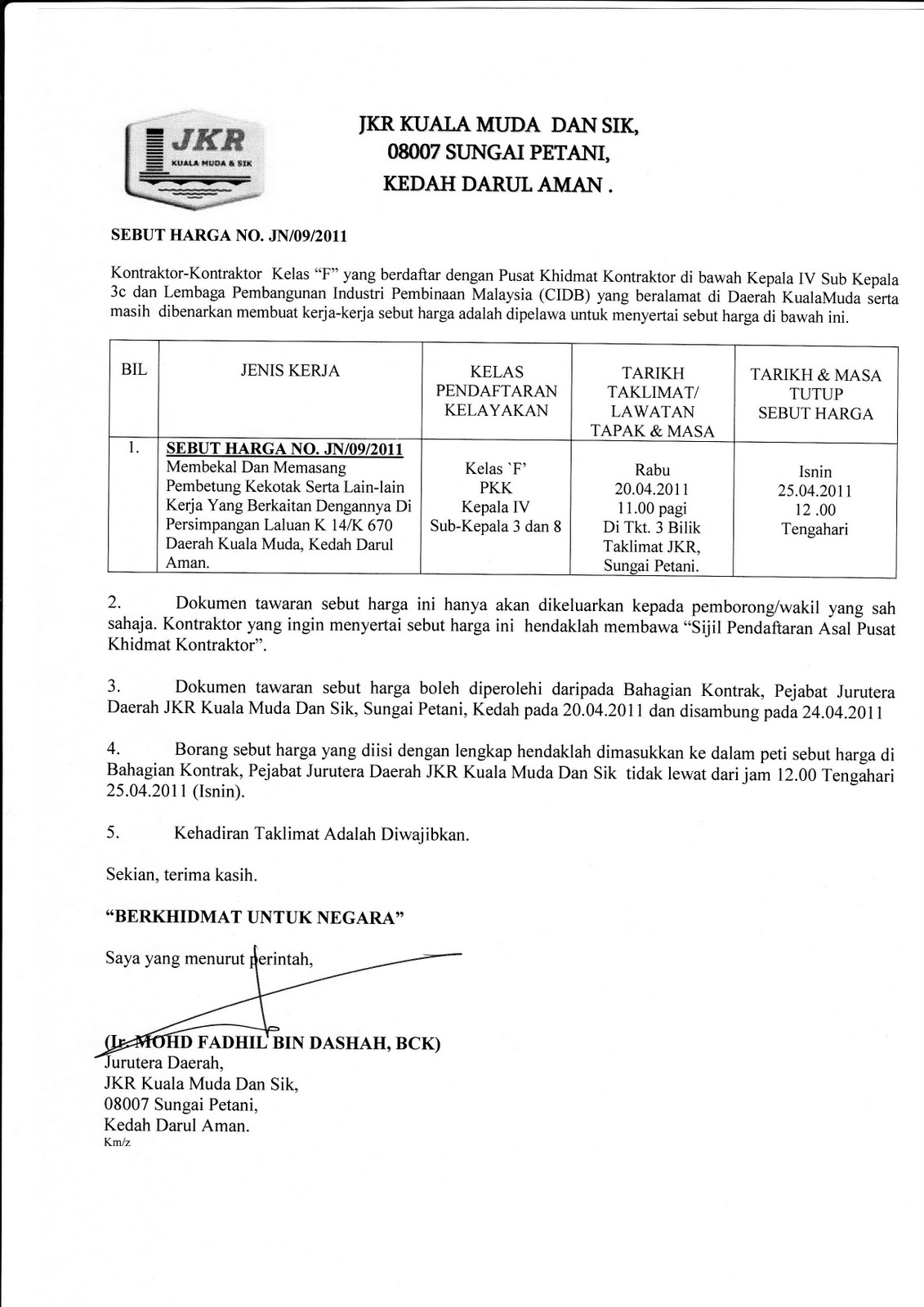 Contoh Surat Rasmi Tolak Tawaran Sebutharga