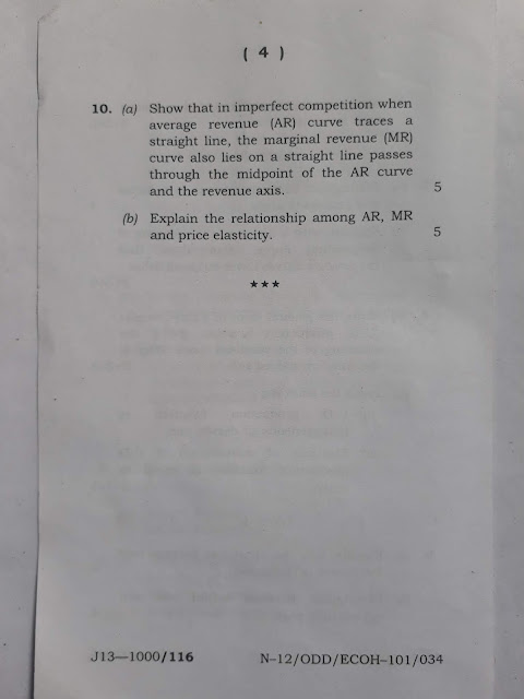 BA 1st Semester Economic Honours Question Paper 2012, Assam University