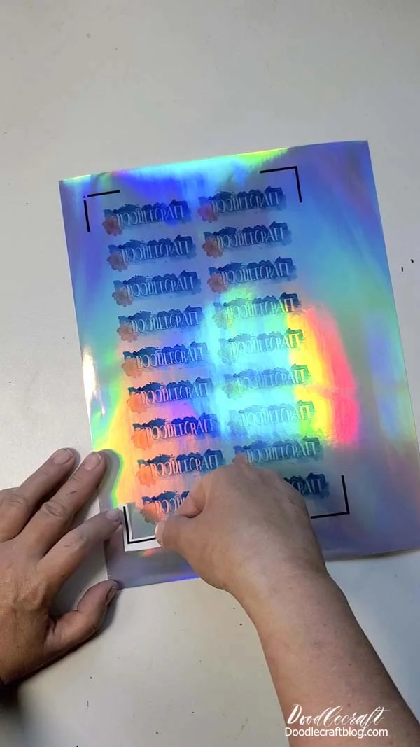 Cut out and place the registration marks exactly over the top of the printed holographic paper registration marks.   Then send the sticker sheet into the Cricut to be cut and you'll find the sensor will pick it up.   As long as those registration marks are lines up, the cuts will be perfect!