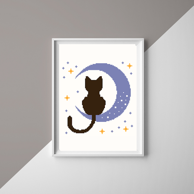 Moonlight cat cross stitch pattern