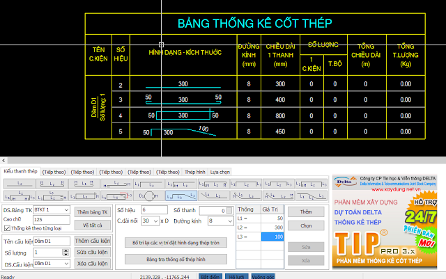 Phần mềm thống kê thép TIP 3.5.