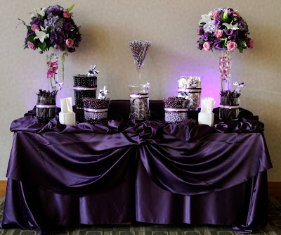 Candy by Brandi Purple and Lavender candy buffet for a wedding at the Rio