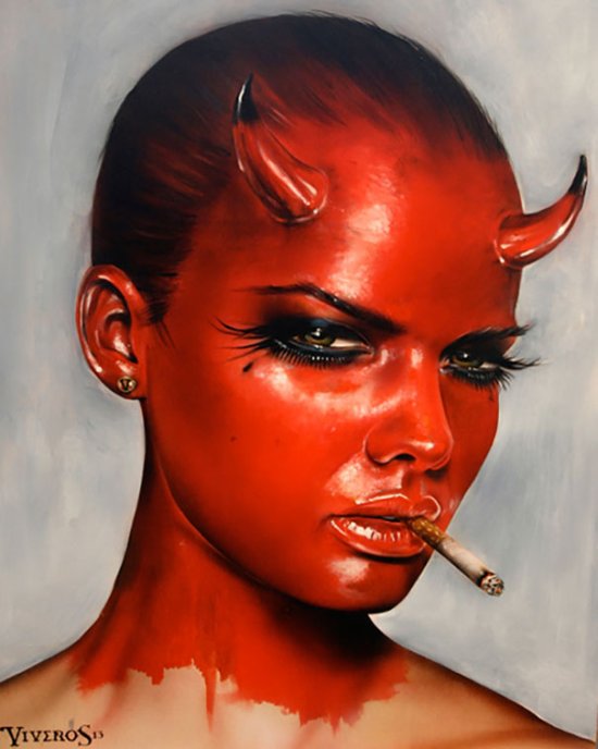 Brian Viveros pinturas mulheres badass violentas fumantes guerra surreal hiper realista