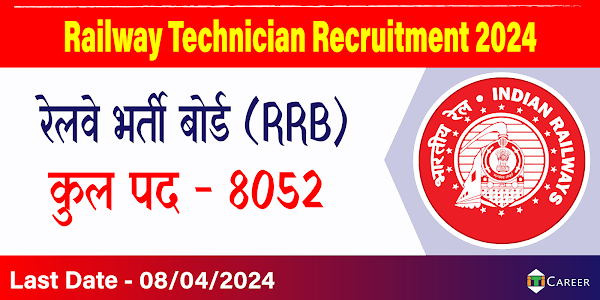 Railway Technician 2024 Recruitment 8052 Posts, ITI Pass Apply Online