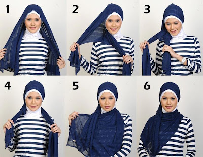 Gambar Cara Memakai Jilbab Segi Panjang Modern