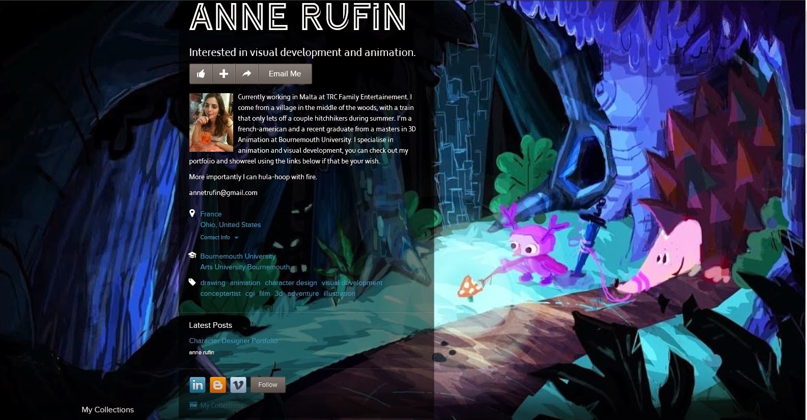 An image of Anne Rufin's (Character Designer and Animator) about.me page