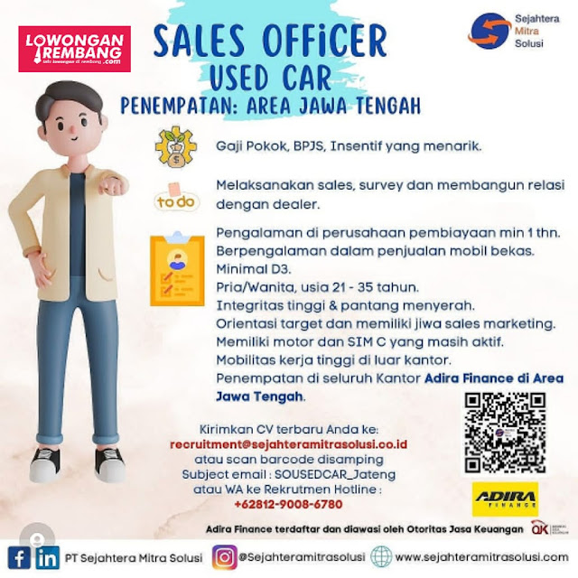 Lowongan Kerja Pegawai Sales Officer PT Swapro International Penempatan Adira Finance Rembang