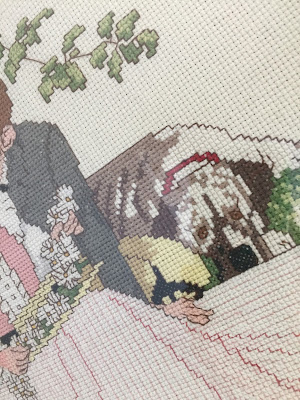 #millsnewhouse, master bedroom, wall art, cross stitch, Norman Rockwell