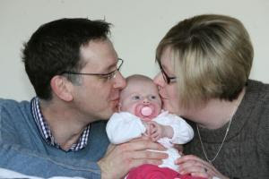 SO HAPPY: Richard and Emma Bryant with baby Ellena, who is five weeks old.