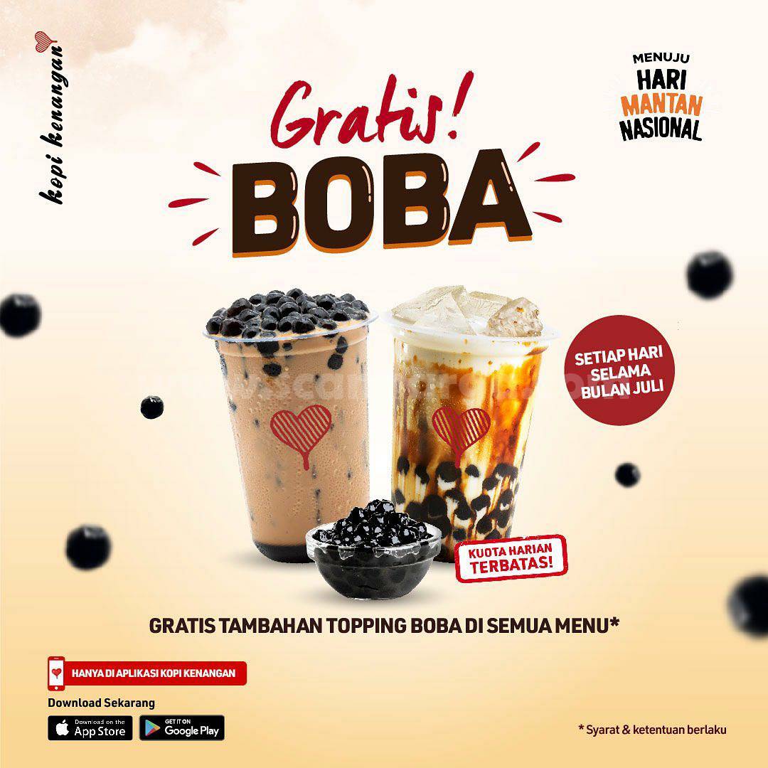 Promo Kopi Kenangan GRATIS BoBa (Tambahan Topping Semua Menu)