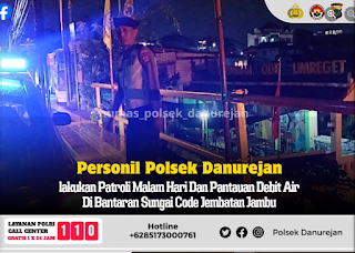 Personil Polsek Danurejan Patroli dan Cek Debit Air Sungai Code