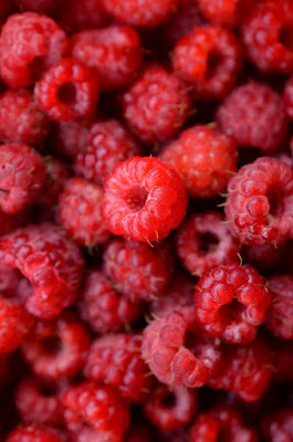 Nahaufnahme von Waldhimbeeren.
