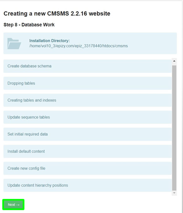 cmsms installation database work