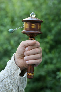 wooden handheld prayer wheel