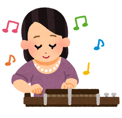 大正琴を弾く女性のイラスト