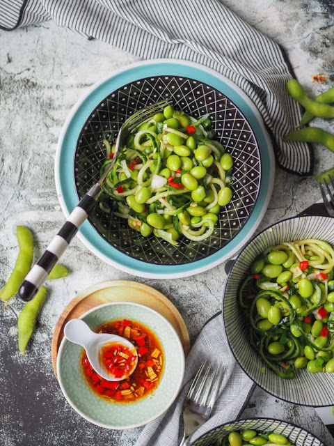 Dave's vegan edamame cucumber salad. Fast, light, perfect for grilling and with a big extra helping of protein