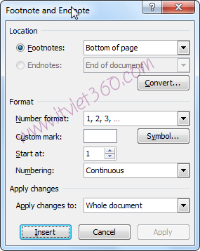 Cách tạo footnotes, endnotes trong Word 2007