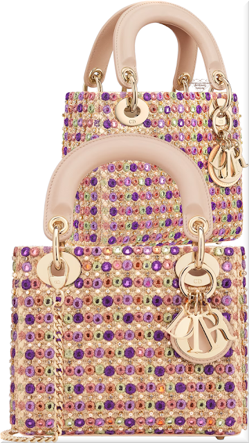 ♦Mini Lady Dior bag in multicolor satin embroidered with mirrors, beads and strass #dior #ladydior #bags #pink #brilliantluxury