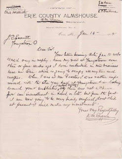 Handwritten Letter, Erie County Almshouse (1902)