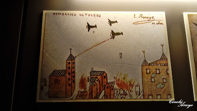 Dibujo de uno de los niños de la guerra, exposición de dibujos de niños de diferentes lugares de España, que vivieron la guerra