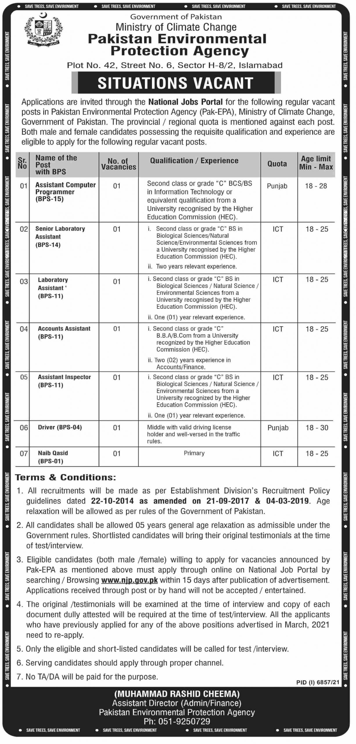 New Jobs in Ministry of Climate Change (MOCC)