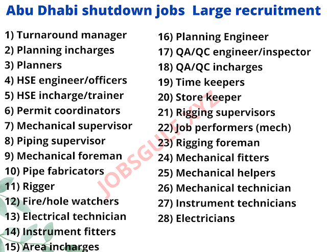 Abu Dhabi shutdown jobs Large recruitment