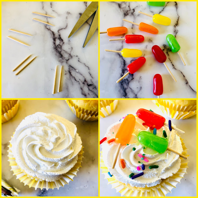 collage photo of cupcake decorating.