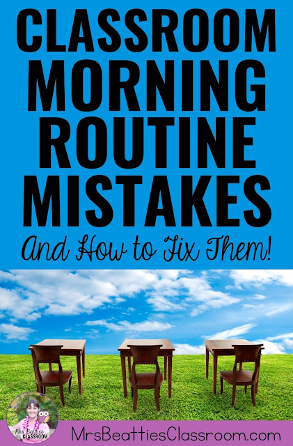 Photo of desks outside with text, "Morning Routine Mistakes You Make (and How to Fix Them!)"