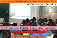 Directorate of Secondary Education of Tripura Recruitment 2017– 12000 Programme Assistant, School Library Assistant
