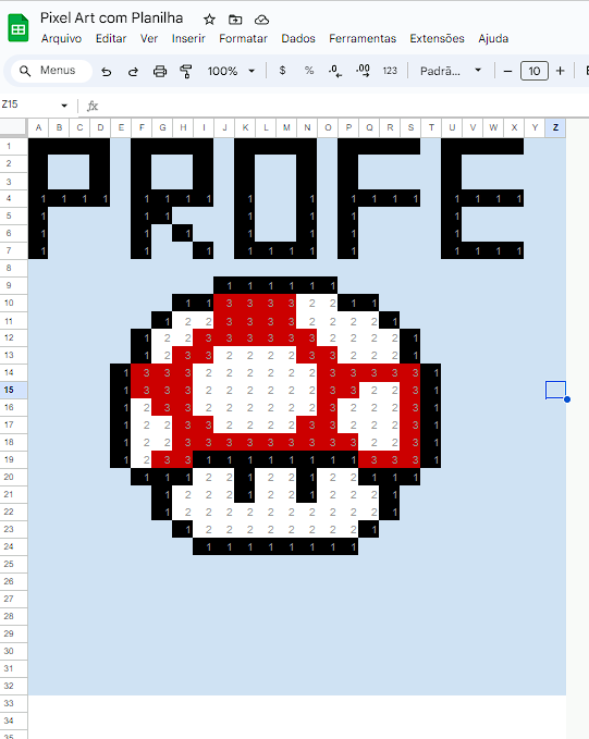 exemplo de planilha com pixel art formatacao condicional