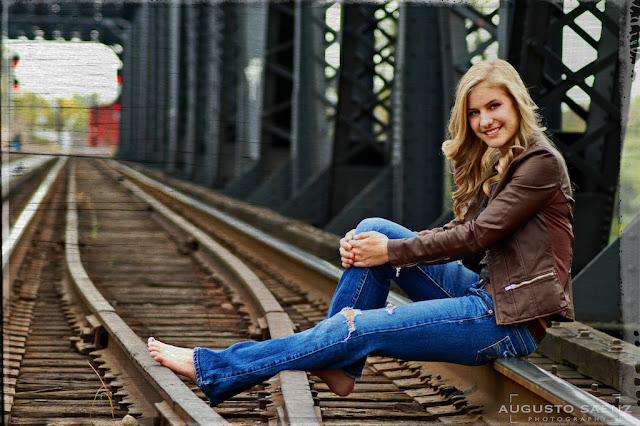 Senior Picture of barefoot Girl On Rail Tracks Columbus, OH