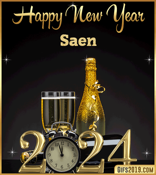 Champagne Bottles Glasses New Year 2024 gif for Saen