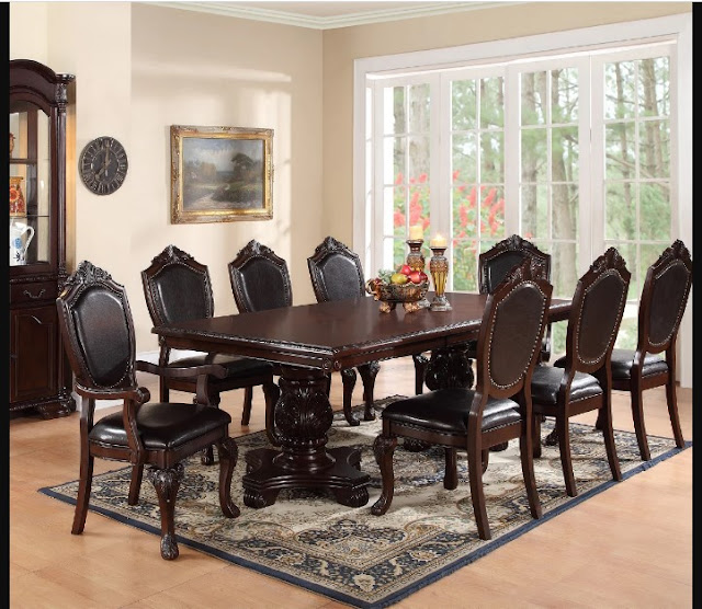 Luxury dining room furniture sets with large dining table for 9 piece