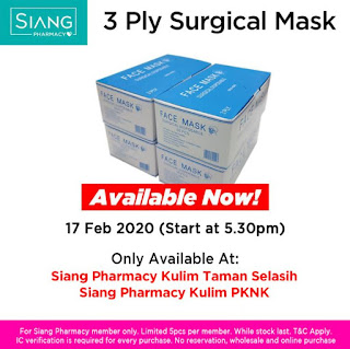 Three Ply Surgical Mask Available at Siang Pharmacy Kulim (17 February 2020)